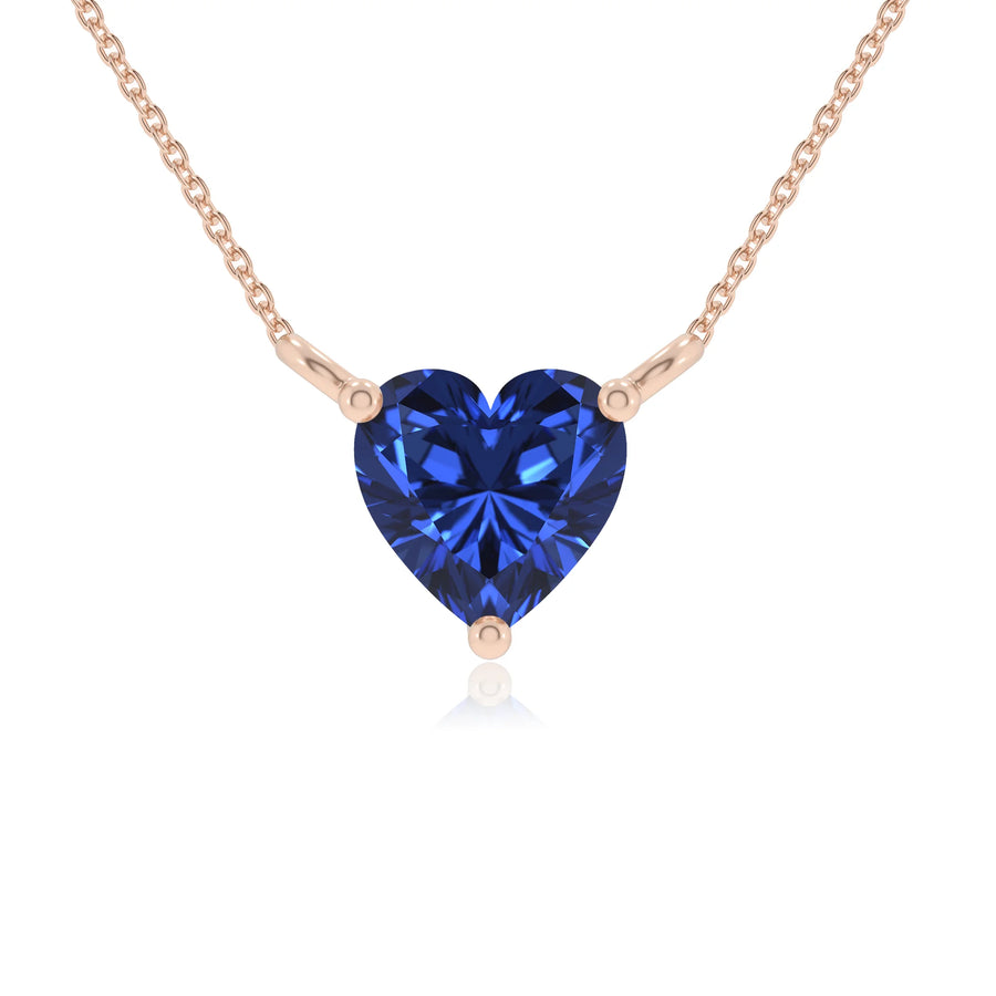 lab grown blue-sapphire heart solitaire necklaces in rose gold 