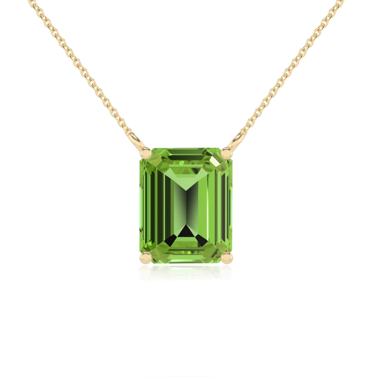 natural peridot emerald cut solitaire necklaces in yellow gold 