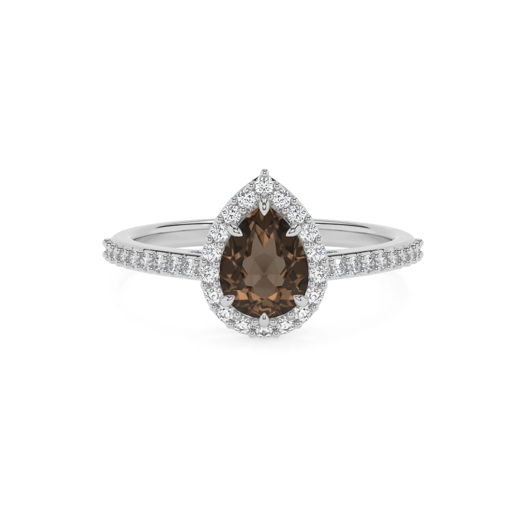 natural smoky-quartz pear solitaire rings in white gold 