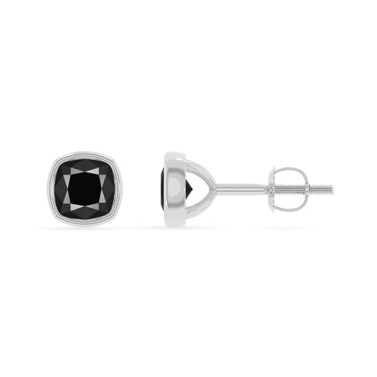 natural black onyx cushion stud earrings in platinum 