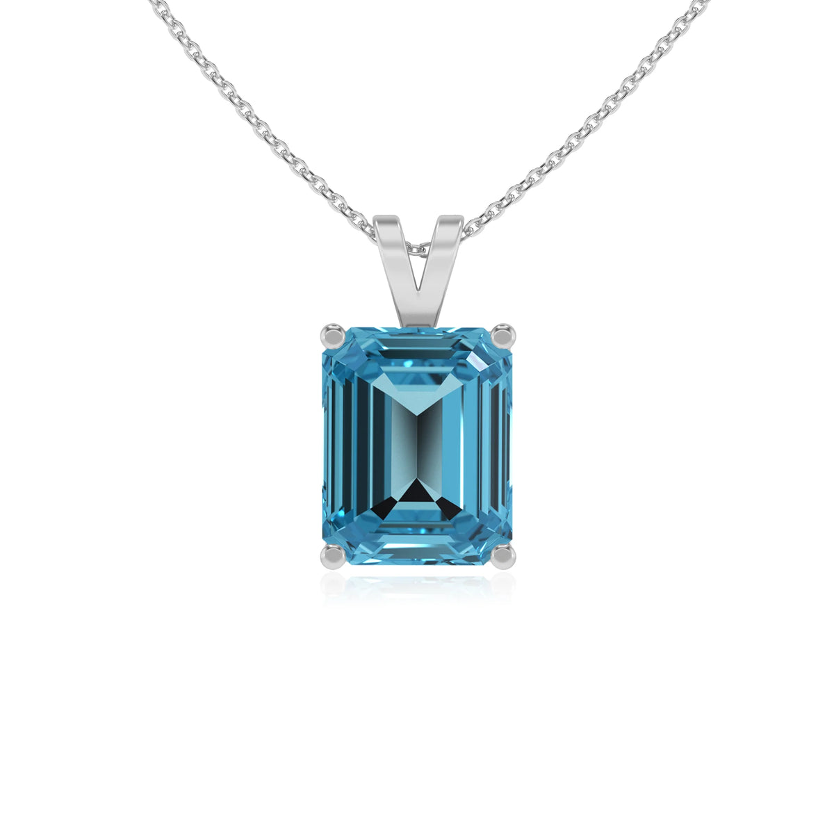 natural swiss-blue-topaz emerald cut solitaire v-bale necklaces in white gold 