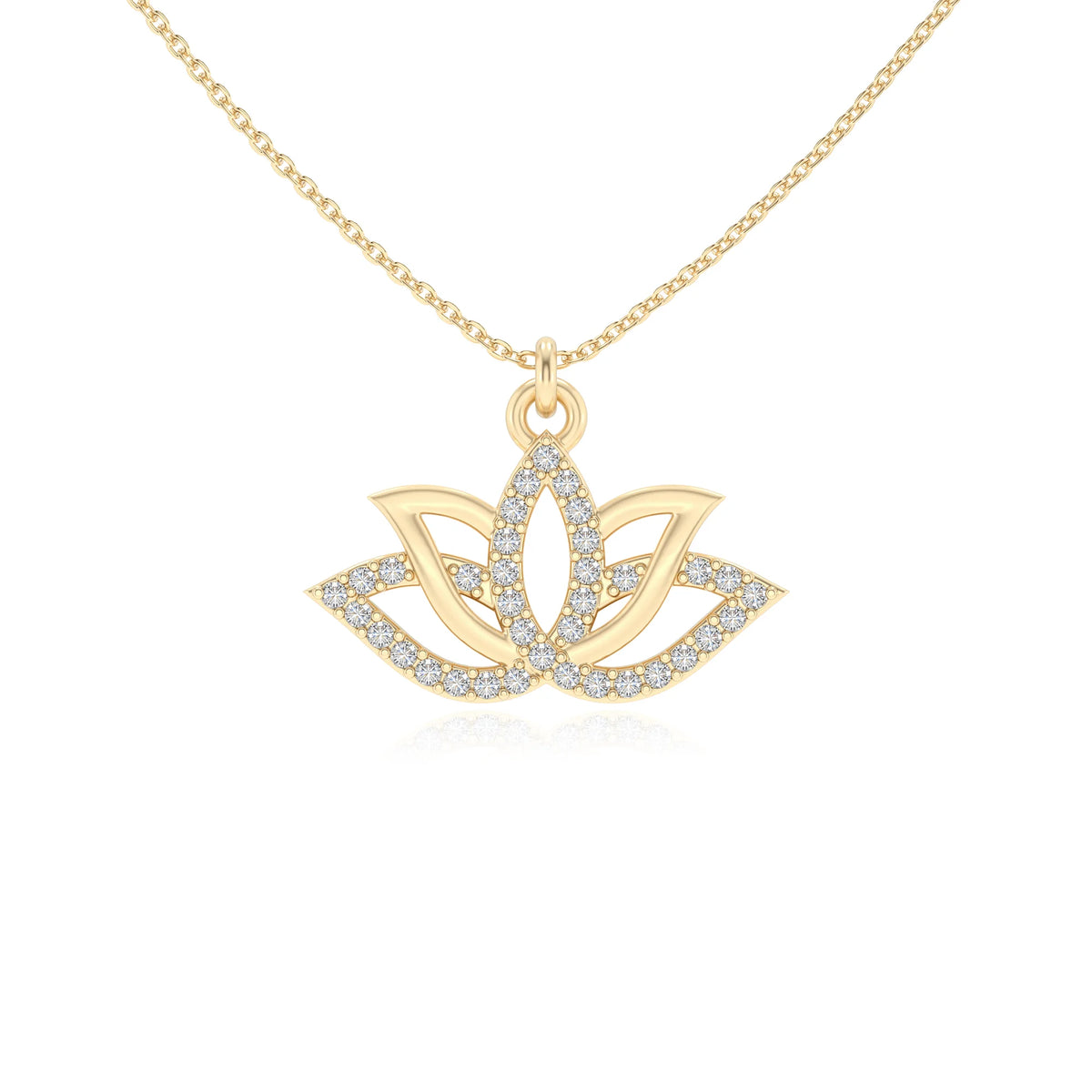 lab grown moissanite round infinity necklaces in yellow gold 
