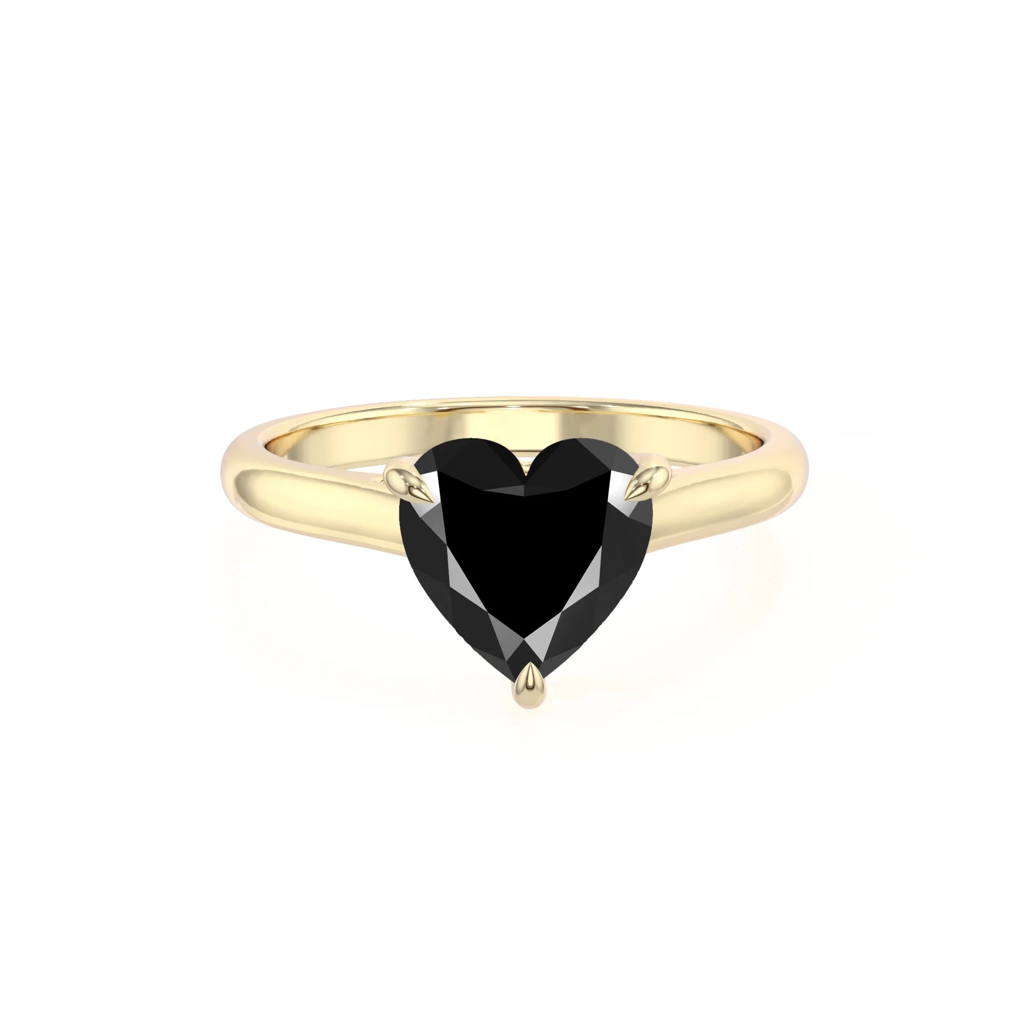 natural black-onyx heart solitaire rings in yellow gold 