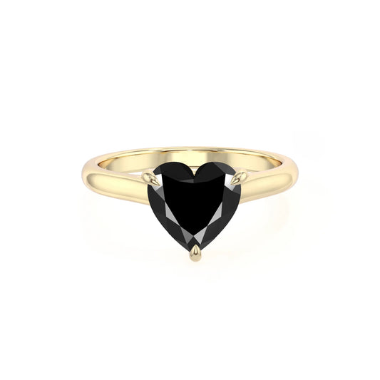 natural black-onyx heart solitaire rings in yellow gold 