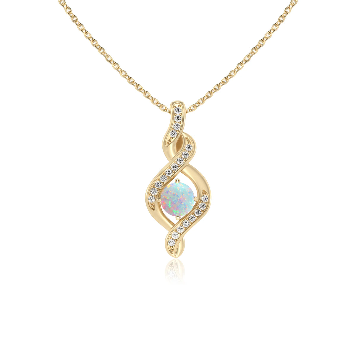 lab grown opal round solitaire necklaces in yellow gold 
