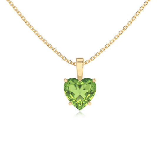 natural peridot heart solitaire necklaces in yellow gold 