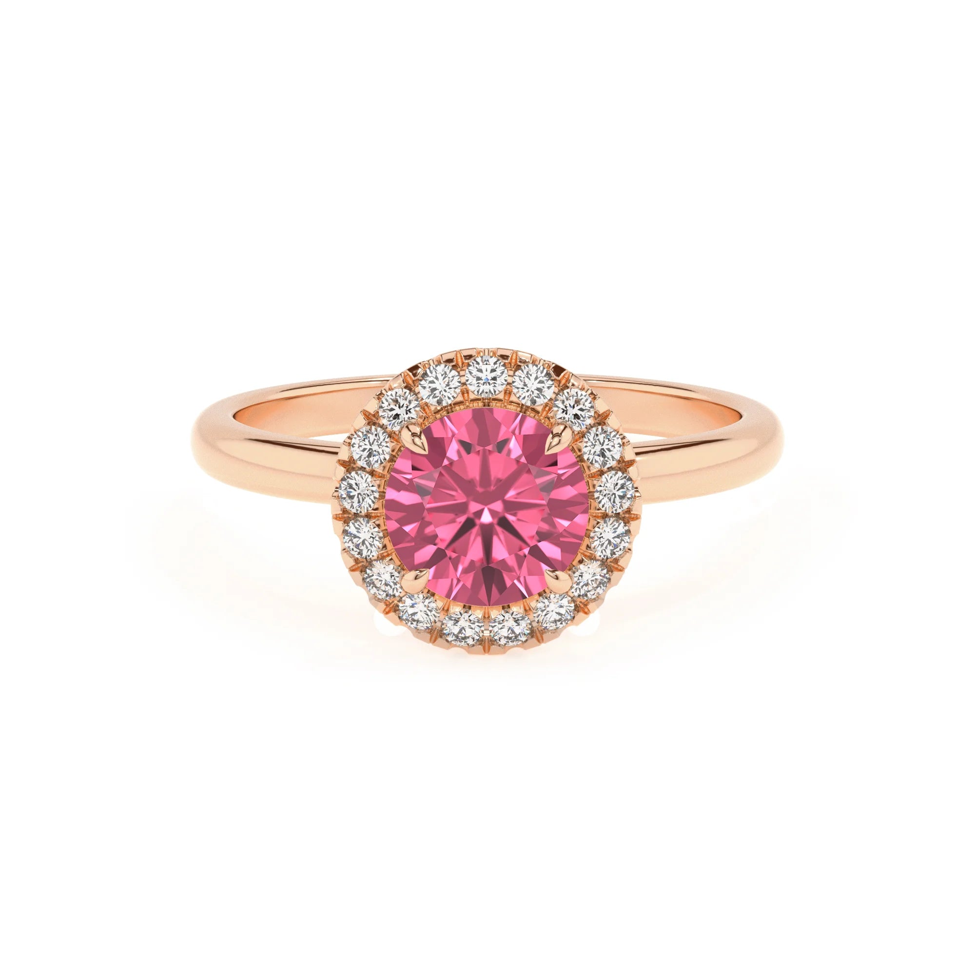 lab grown pink-tourmaline round solitaire rings in rose gold 