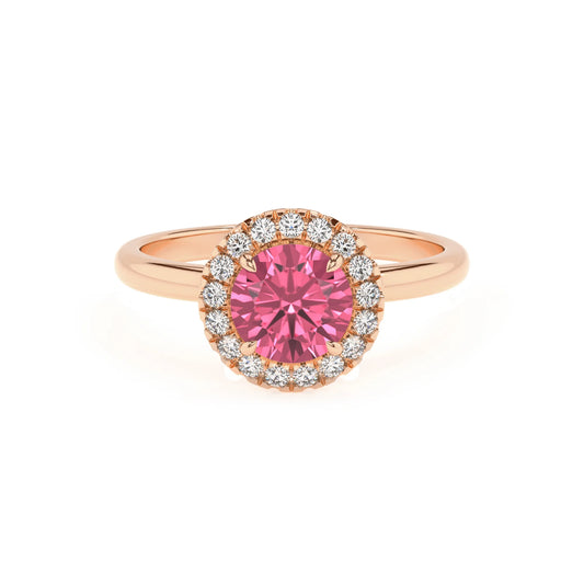 lab grown pink-tourmaline round solitaire rings in rose gold 