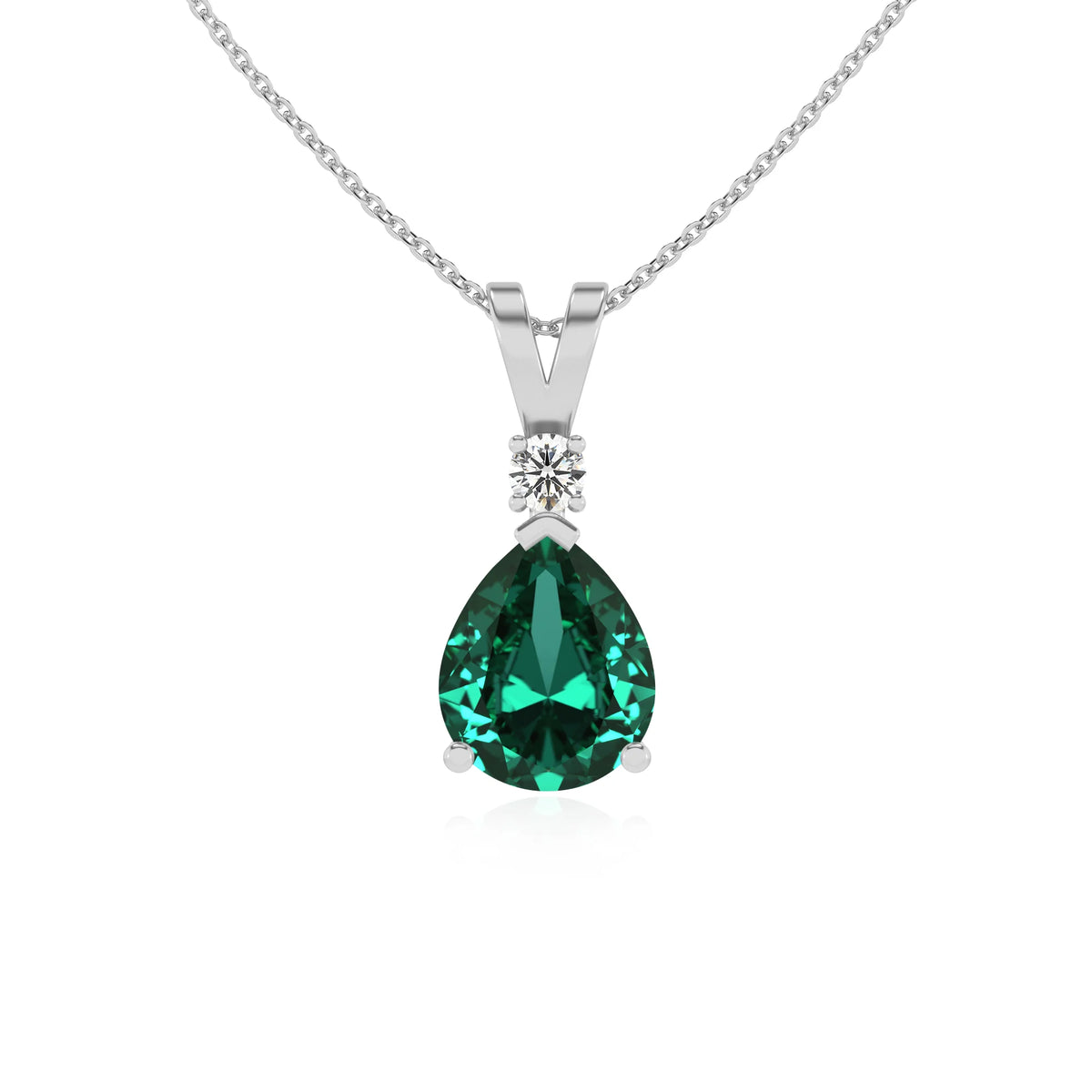 lab grown emerald pear solitaire v-bale necklaces in platinum 