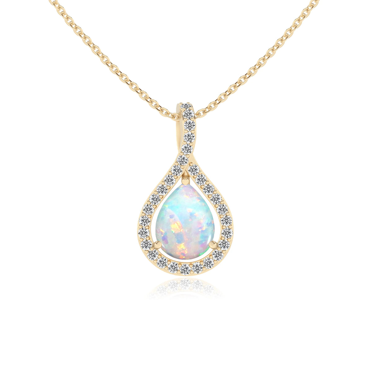lab grown opal pear solitaire necklaces in yellow gold 