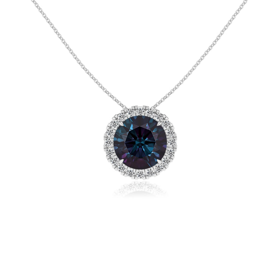 lab grown alexandrite round solitaire necklaces in sterling silver 