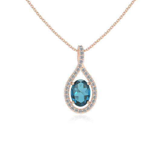 natural london-blue-topaz oval solitaire necklaces in rose gold 