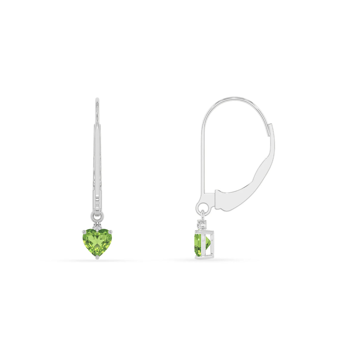 natural peridot heart drop earrings in white gold 