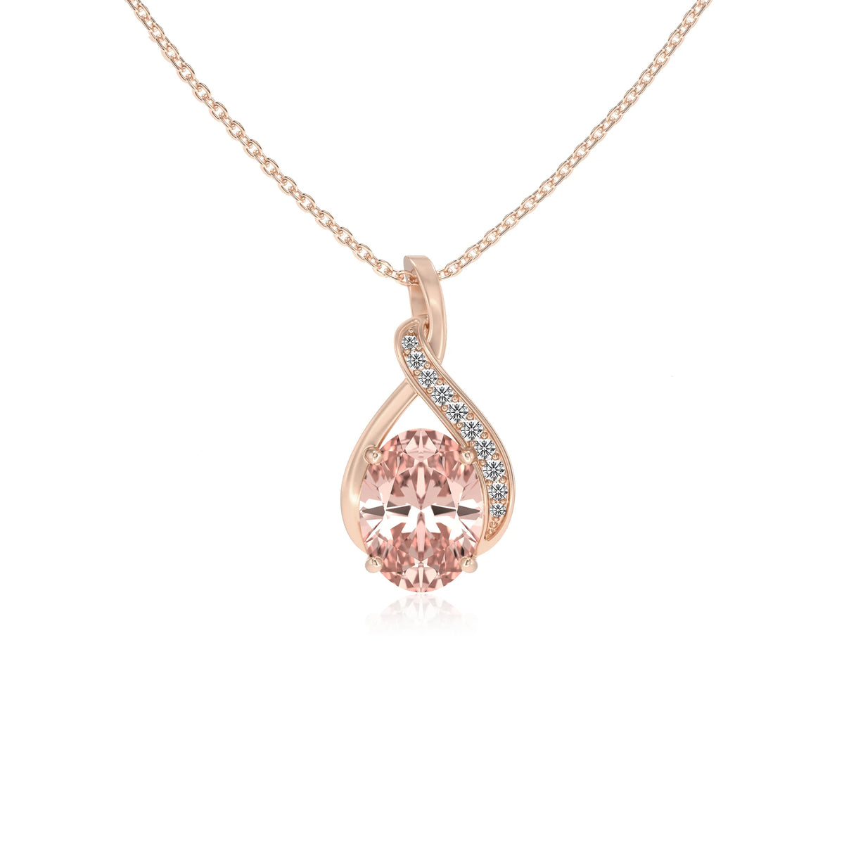 lab grown morganite oval solitaire necklaces in rose gold 