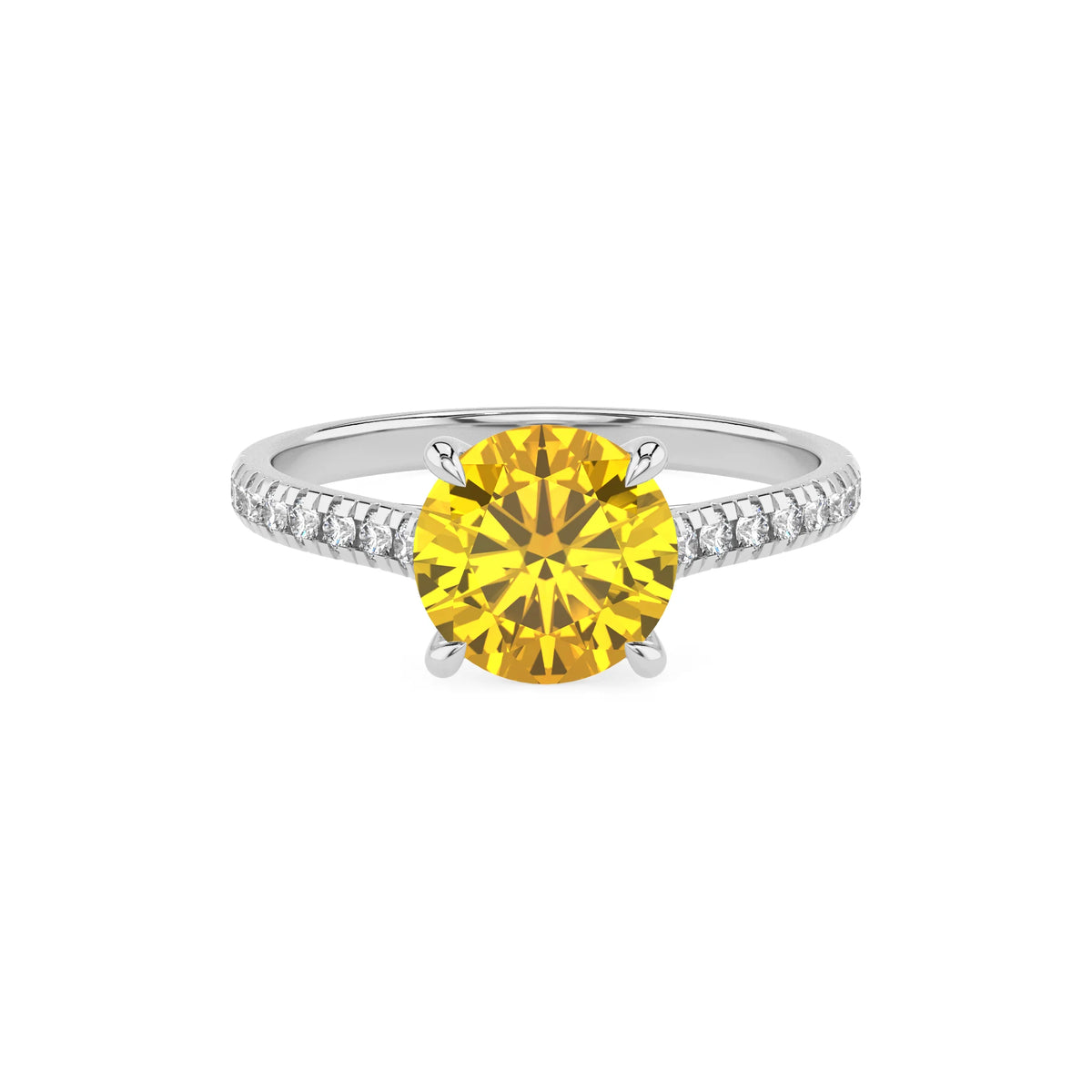 lab grown yellow-sapphire round half eternity solitaire engagement rings in white gold 