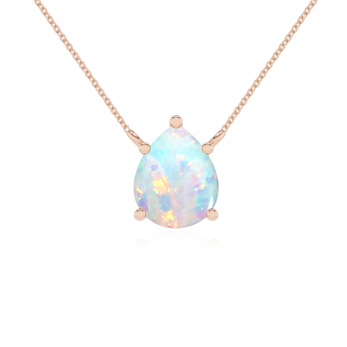 lab grown opal pear solitaire necklaces in rose gold 