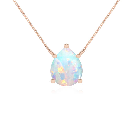 lab grown opal pear solitaire necklaces in rose gold 