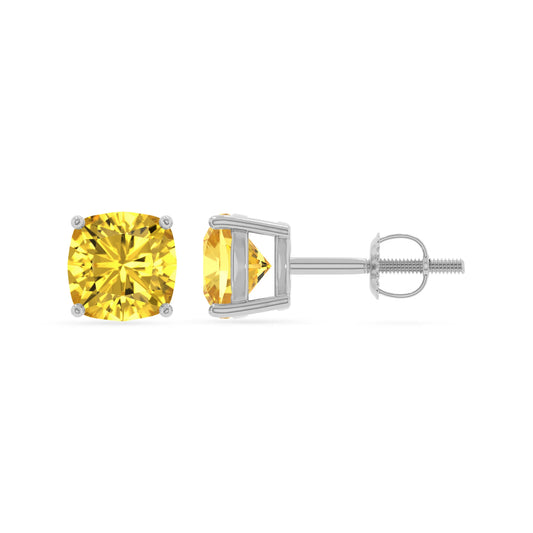 lab grown yellow sapphire cushion stud earrings in sterling silver 