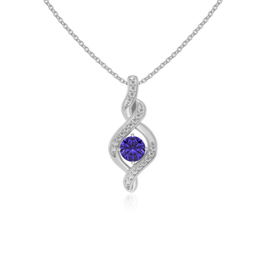 lab grown tanzanite round solitaire necklaces in white gold 