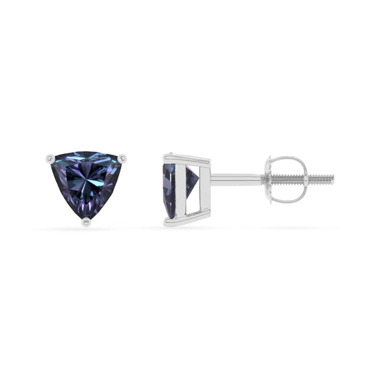 lab grown alexandrite trillion stud earrings in platinum 