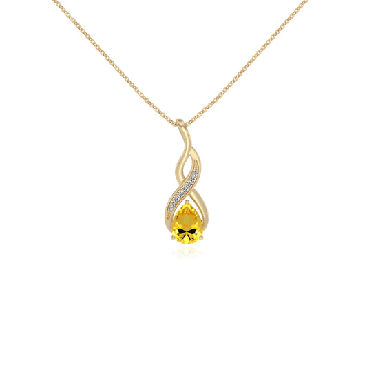 lab grown yellow-sapphire pear solitaire necklaces in yellow gold 