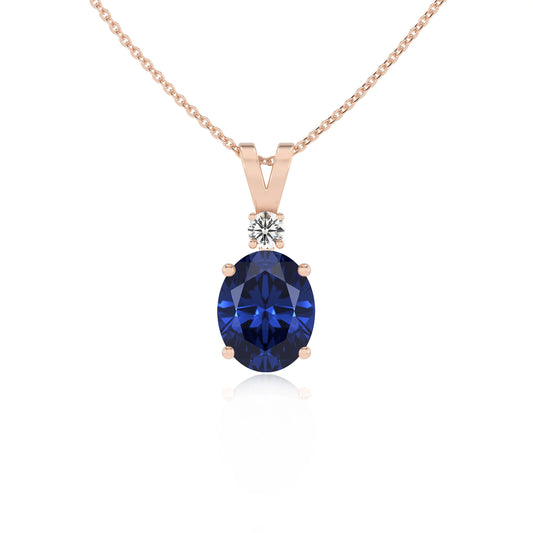 lab grown blue-sapphire oval solitaire v-bale necklaces in rose gold 