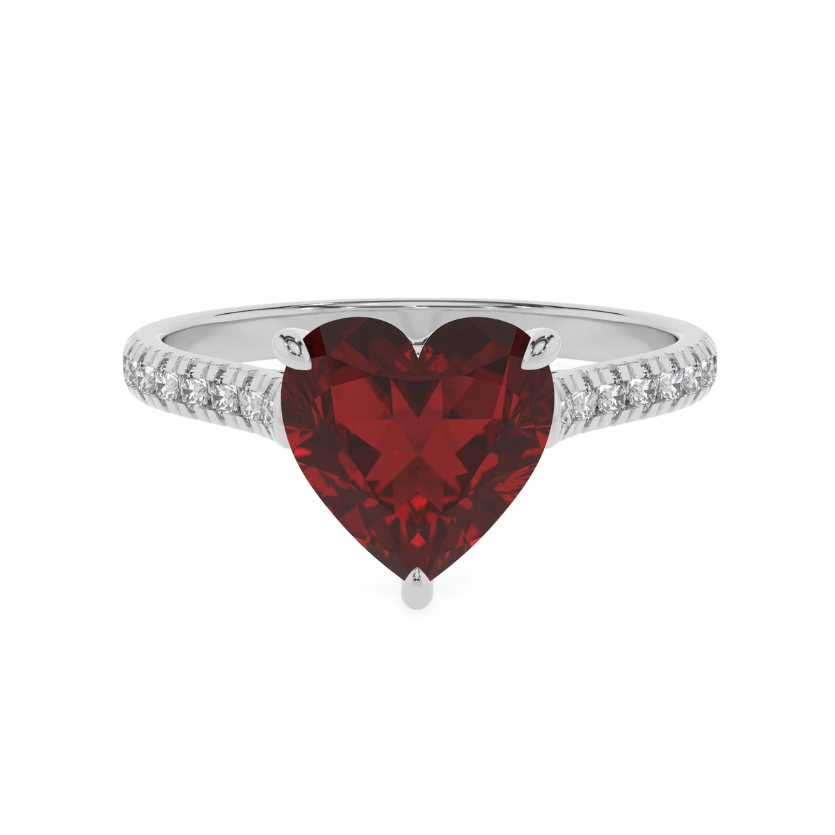 natural garnet heart half eternity solitaire engagement rings in platinum 