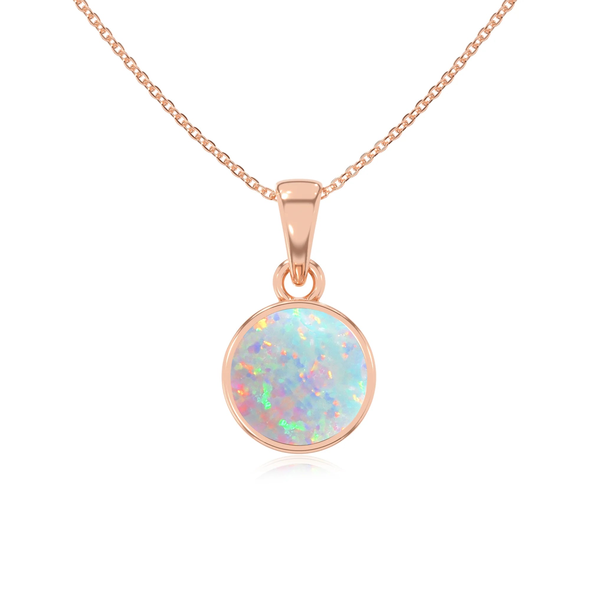 lab grown opal round solitaire necklaces in rose gold 
