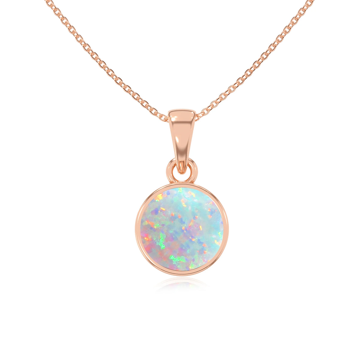 lab grown opal round solitaire necklaces in rose gold 
