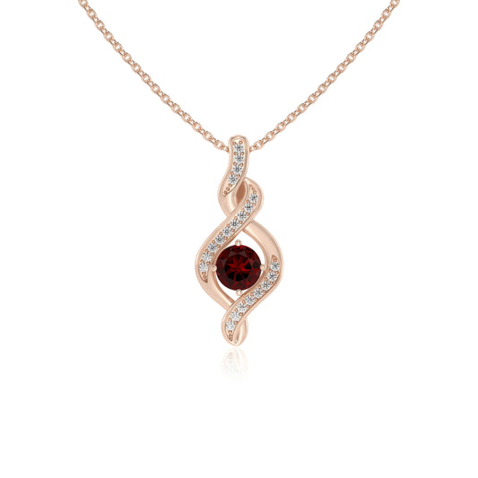 natural garnet round solitaire necklaces in rose gold 