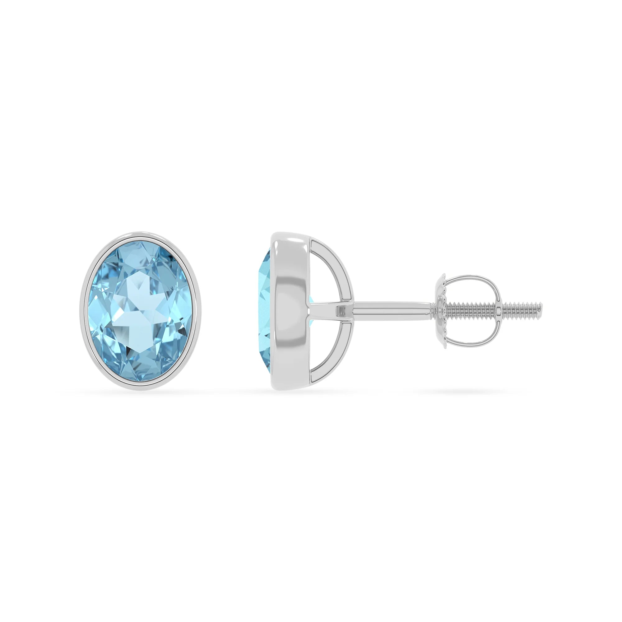 lab grown aquamarine oval stud earrings in white gold 