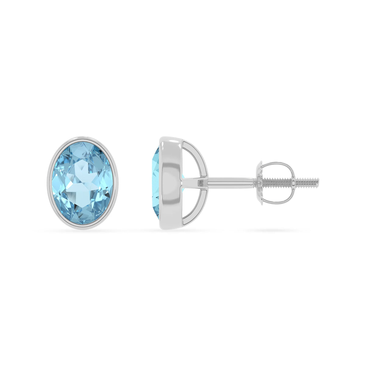 lab grown aquamarine oval stud earrings in white gold 
