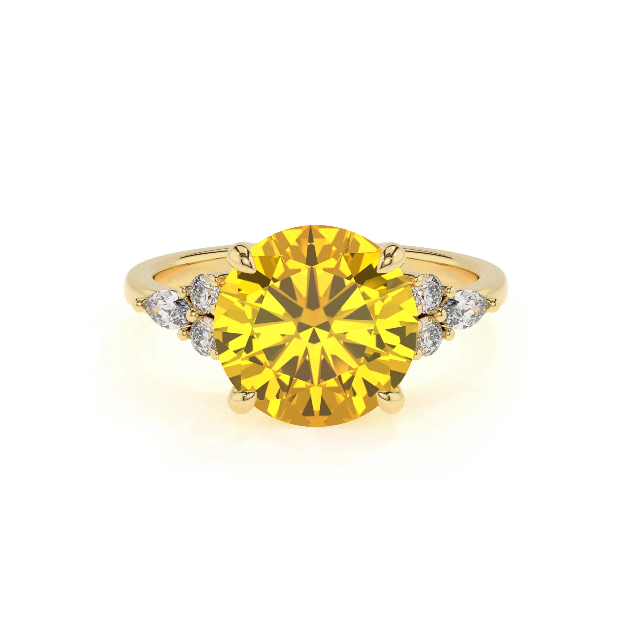 lab grown yellow-sapphire round solitaire rings in yellow gold 
