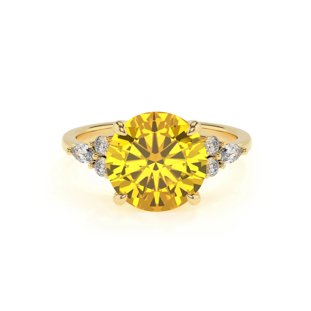 lab grown yellow-sapphire round solitaire rings in yellow gold 