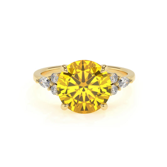 lab grown yellow-sapphire round solitaire rings in yellow gold 