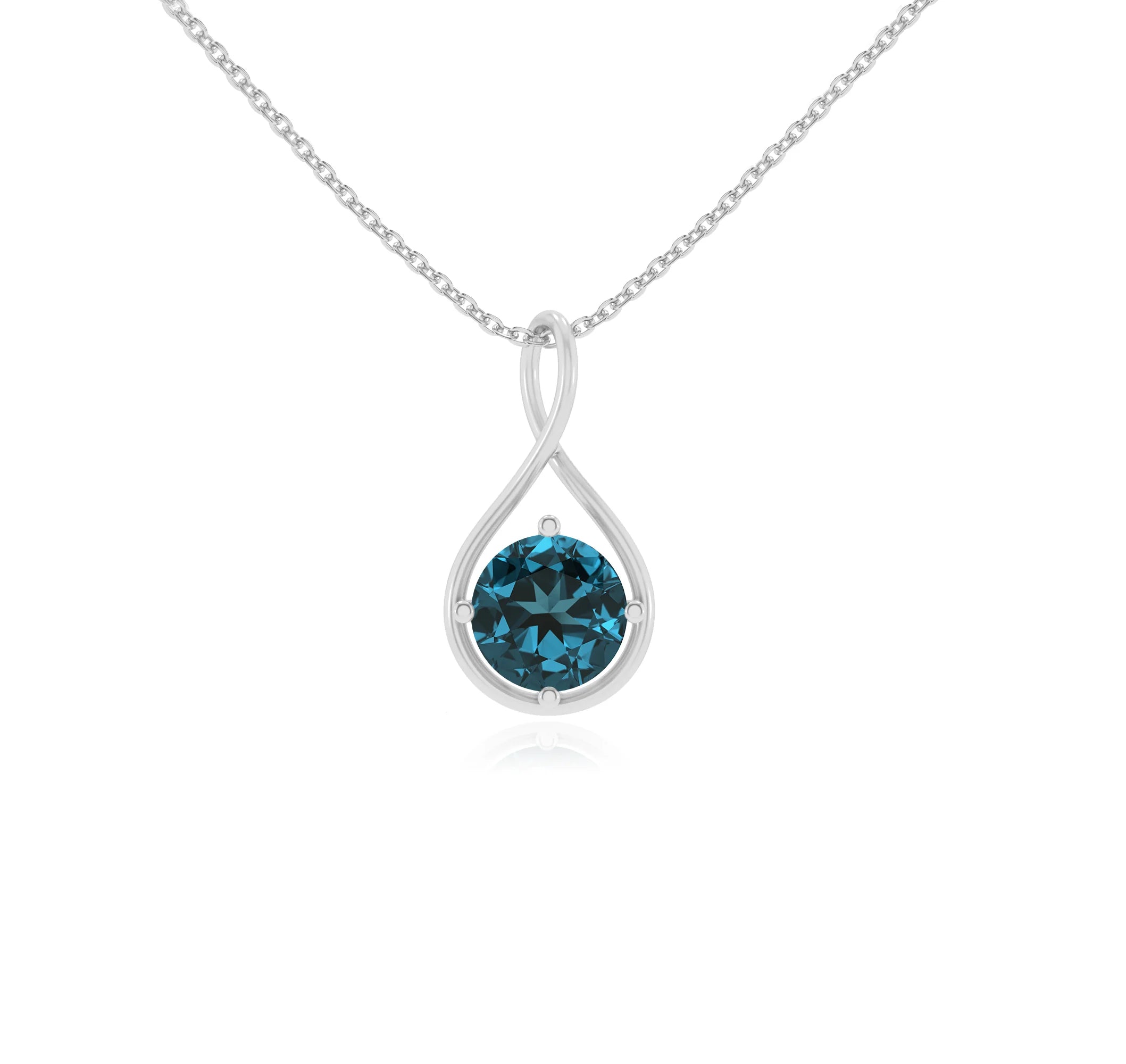 natural london-blue-topaz round solitaire necklaces in white gold 