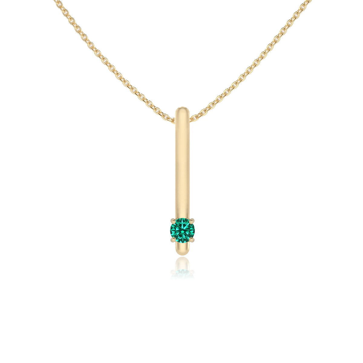 lab grown emerald round bar necklaces in yellow gold 
