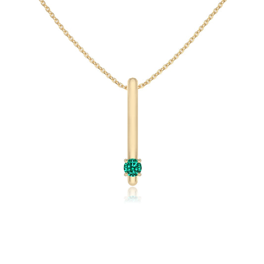 lab grown emerald round bar necklaces in yellow gold 