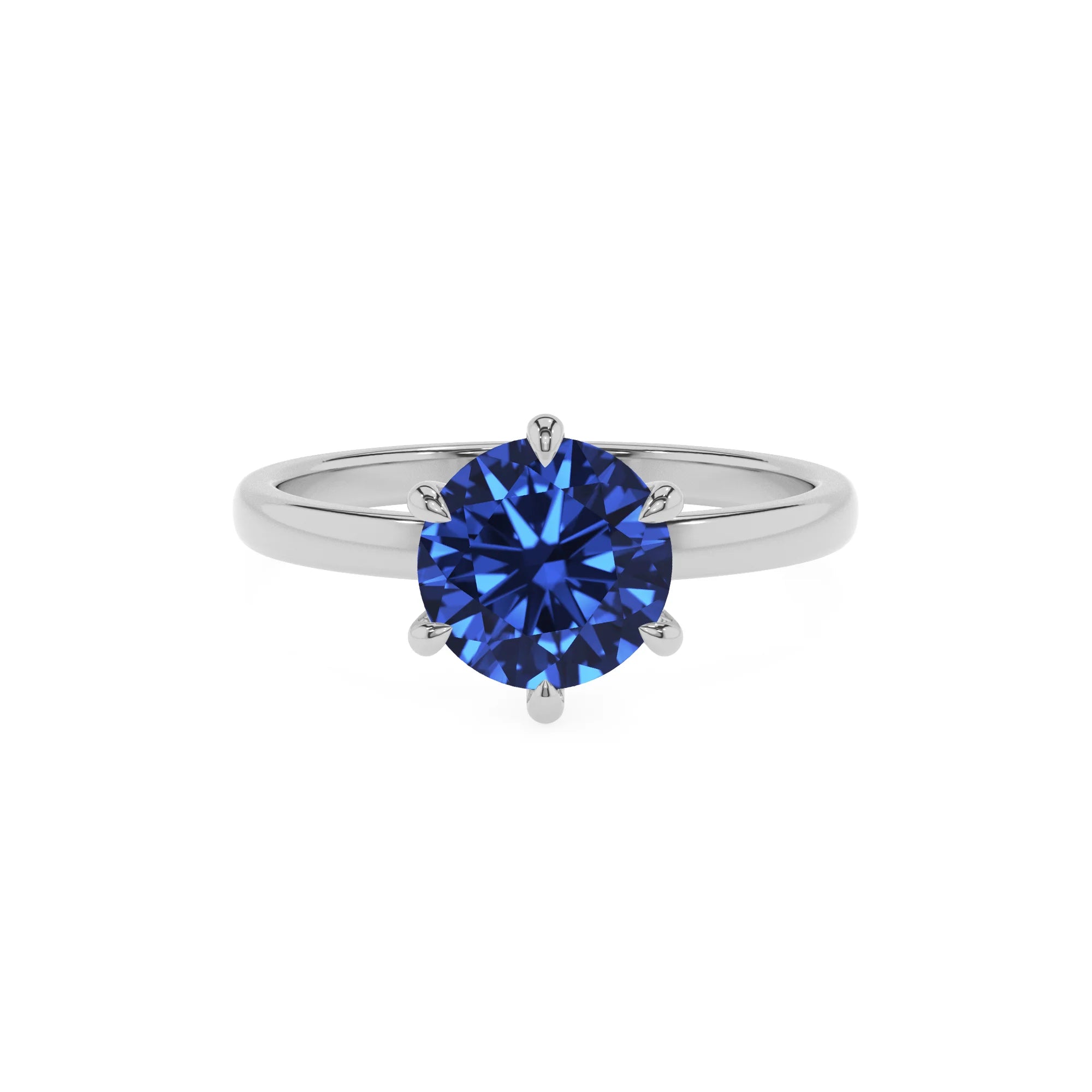 lab grown blue-sapphire round solitaire rings in white gold 