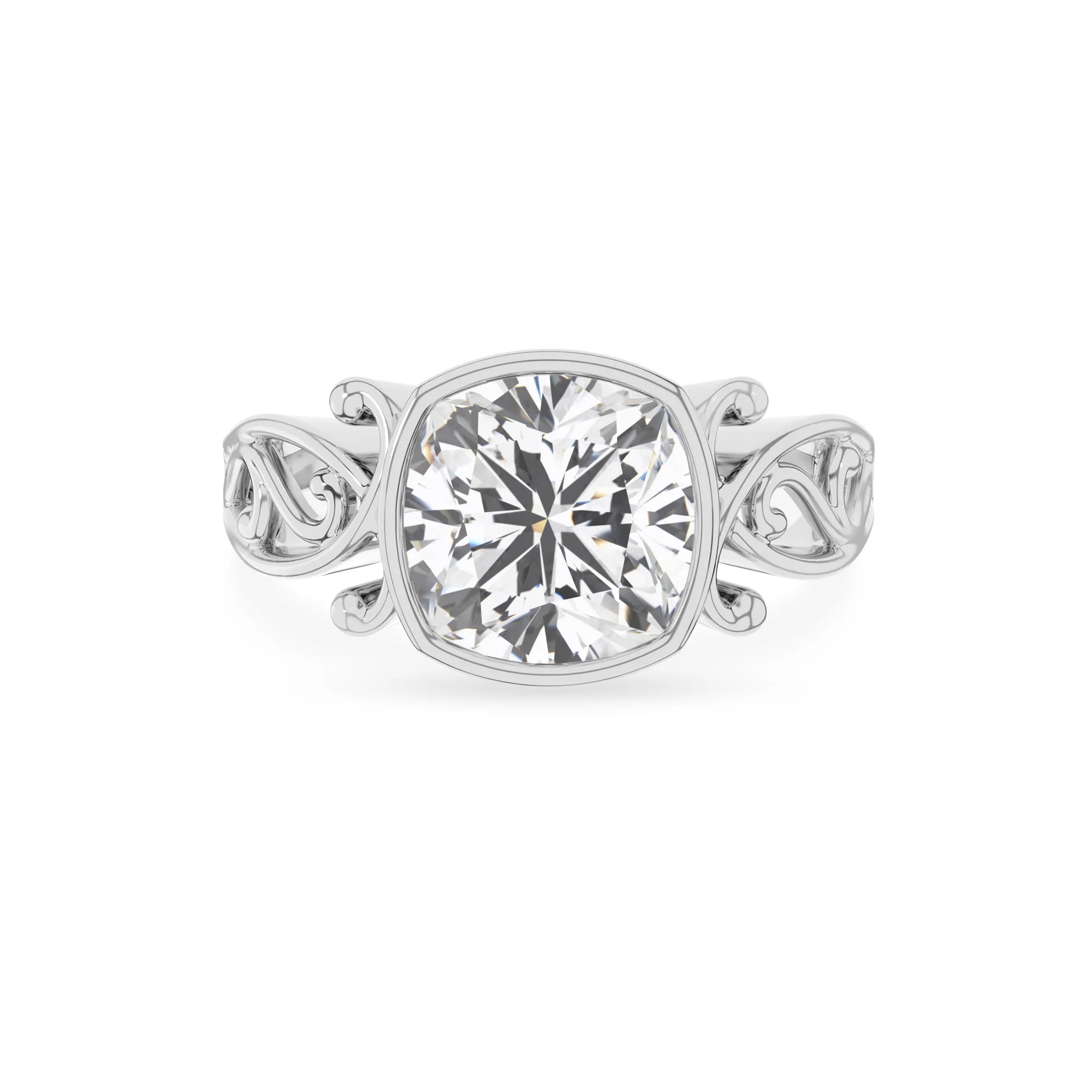 lab grown moissanite cushion solitaire rings in platinum 