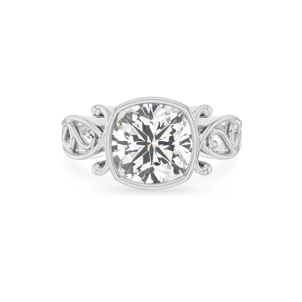 lab grown moissanite cushion solitaire rings in platinum 
