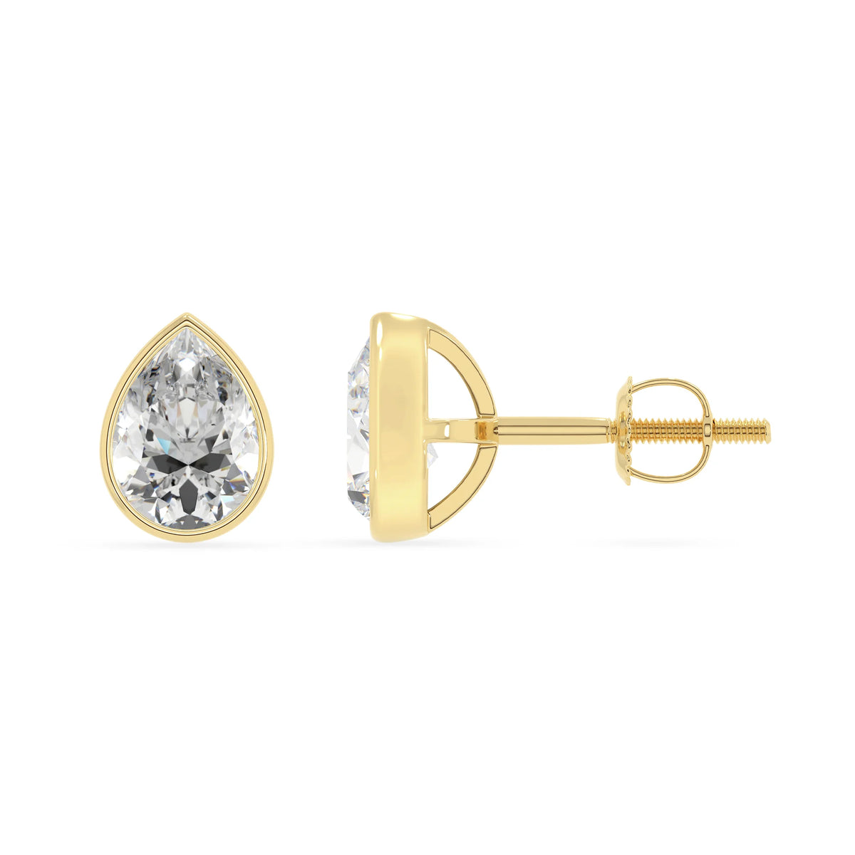 lab grown moissanite pear stud earrings in yellow gold 