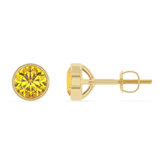 lab grown yellow sapphire round stud earrings in yellow gold 