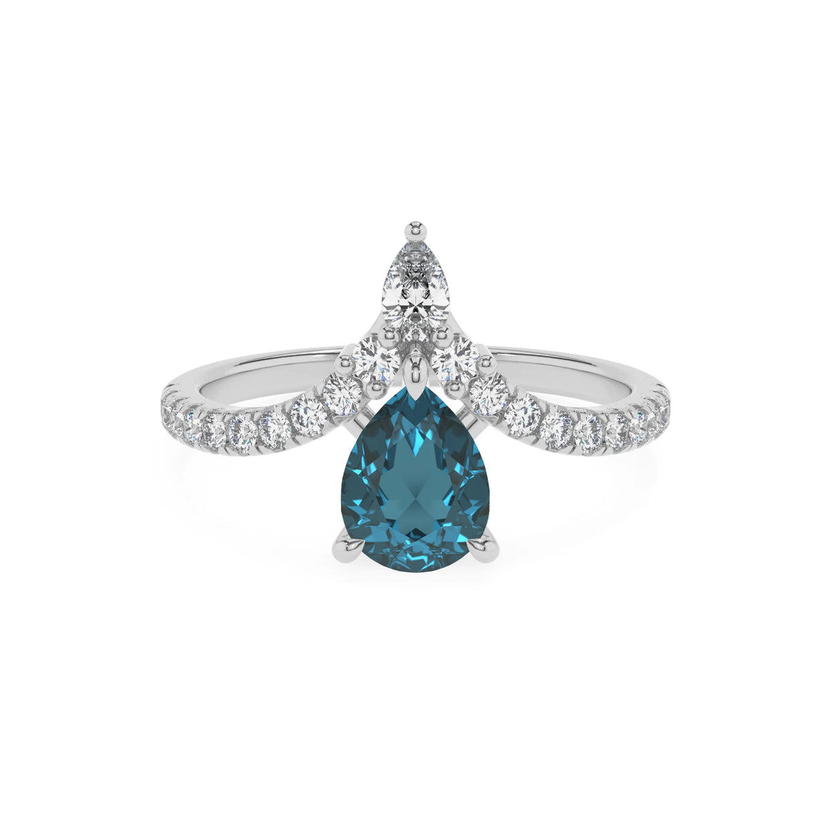 natural london-blue-topaz pear solitaire rings in sterling silver 