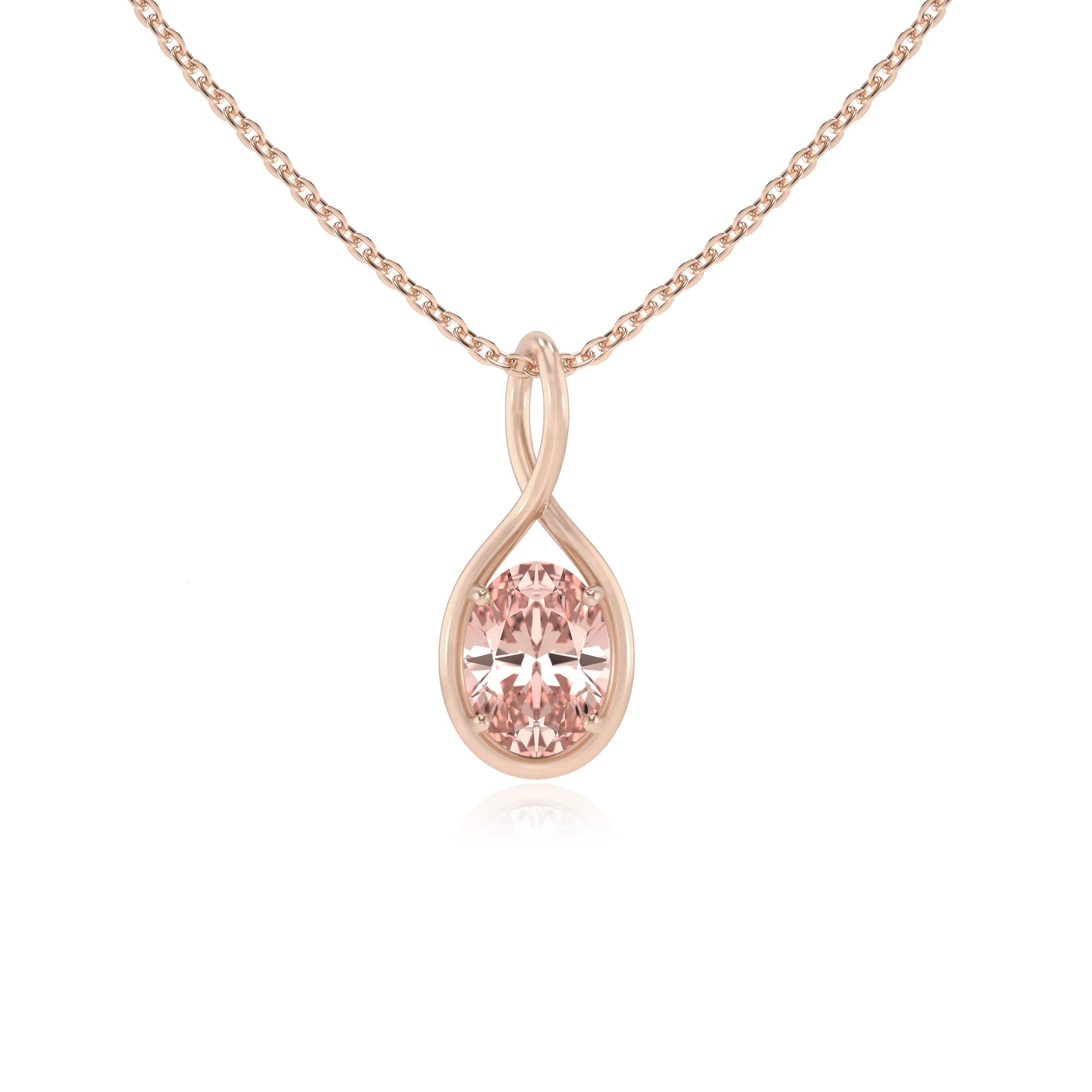 lab grown morganite oval solitaire necklaces in rose gold 