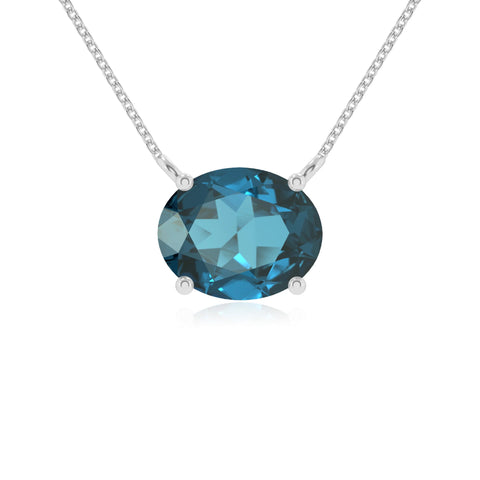 Natural London Blue Topaz Oval Solitaire Pendant Necklace with 18" Chain