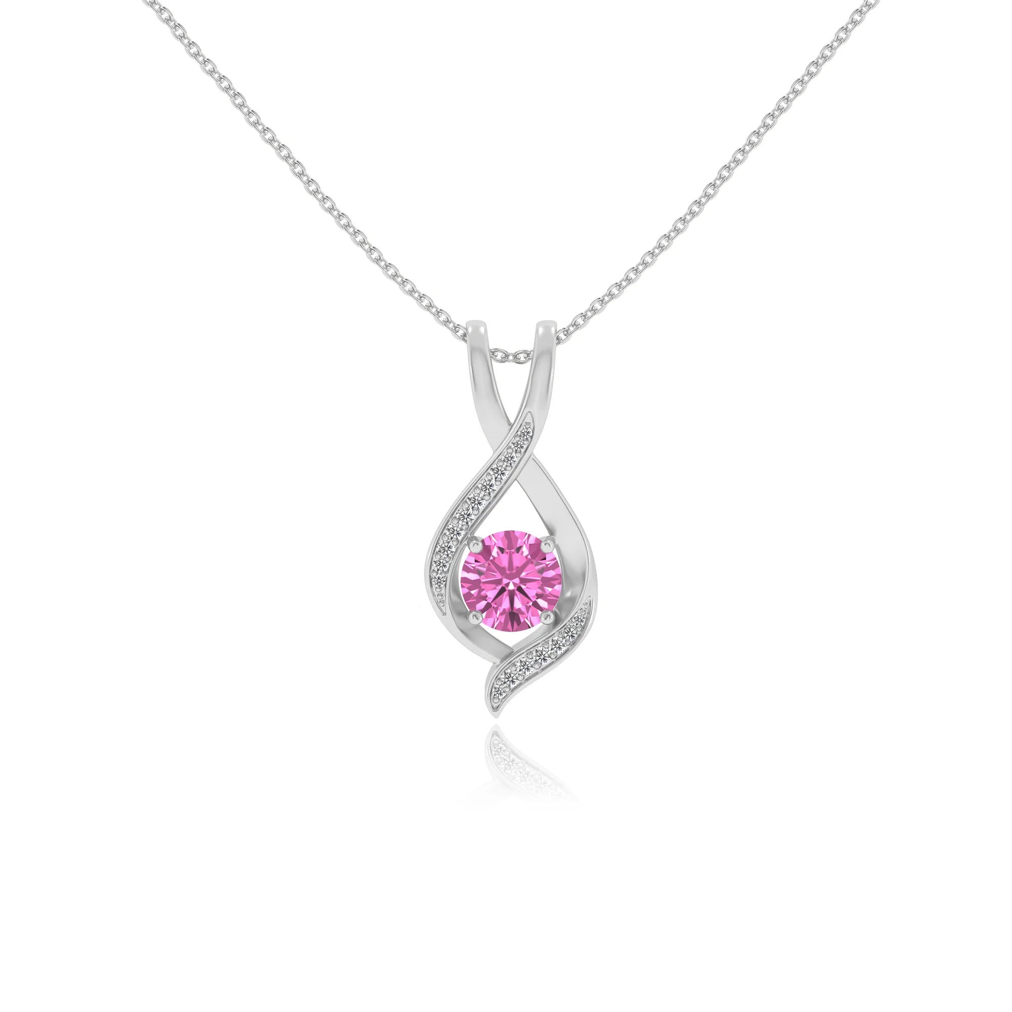 lab grown pink-sapphire round solitaire necklaces in sterling silver 