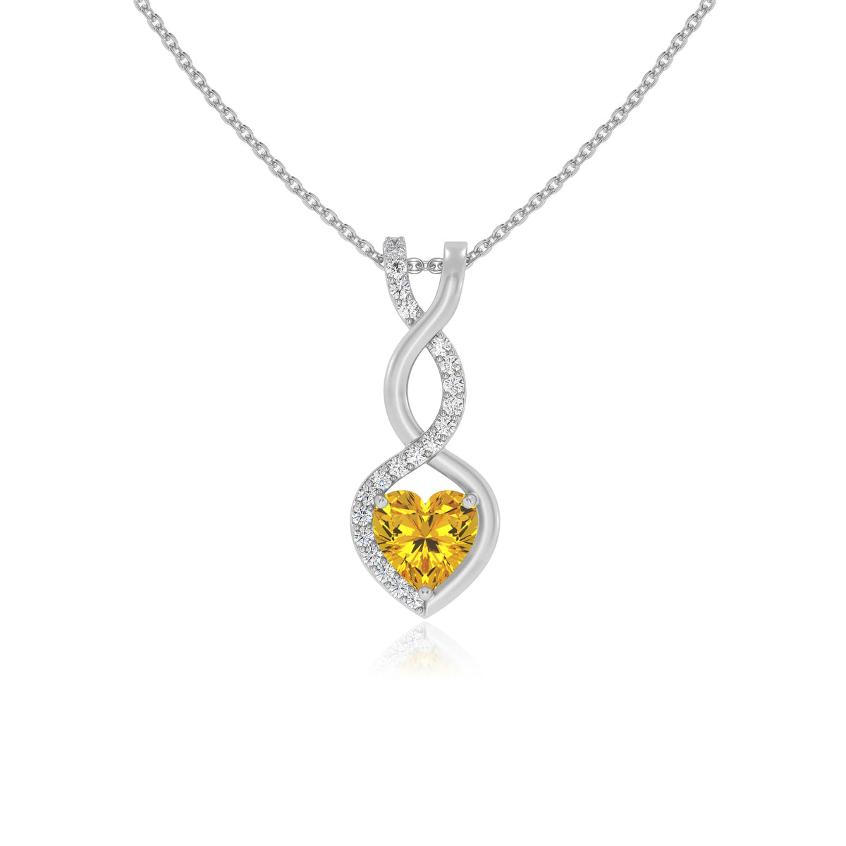 lab grown yellow-sapphire heart infinity necklaces in platinum 