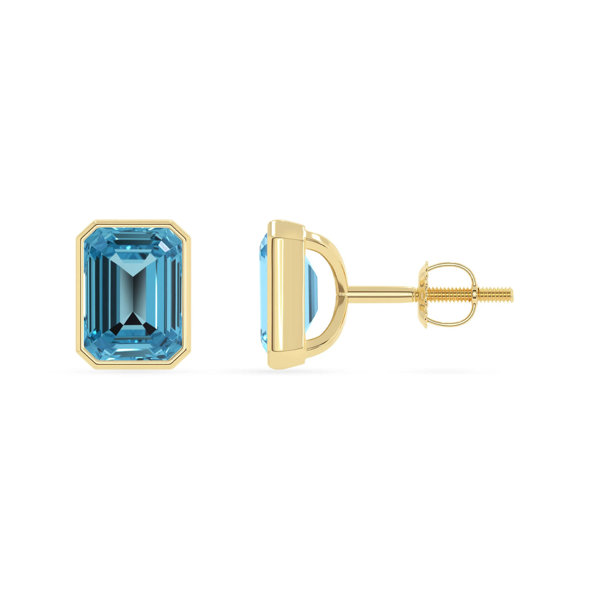 Natural Swiss Blue Topaz Emerald-Cut Solitaire Stud Earrings