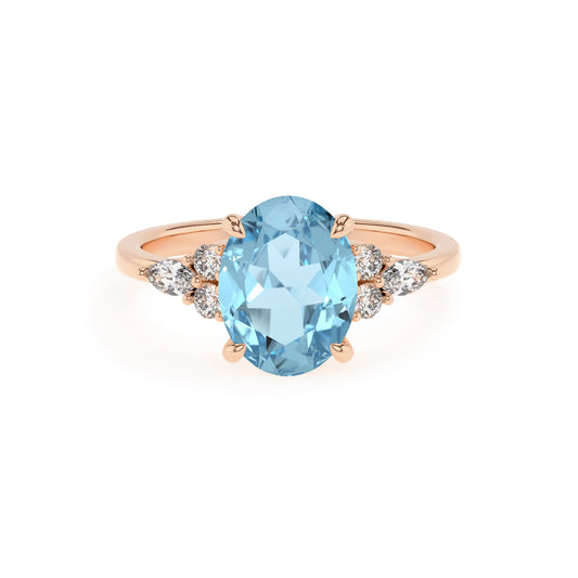 lab grown aquamarine oval solitaire rings in rose gold 